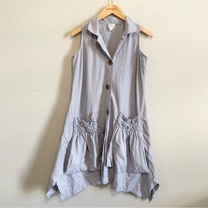 For Cynthia Blue Gray Coastal Linen Blend Lagenlook Sleeveless Pocket Dress XS